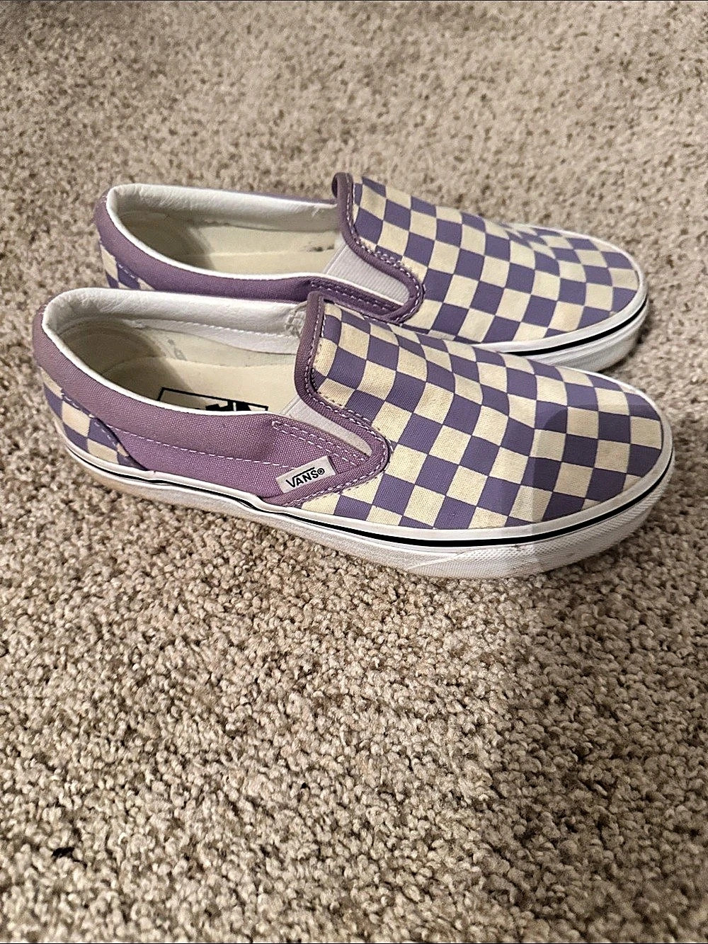 Vans Classic Slip-On Checkerboard Sneakers in Purple & White